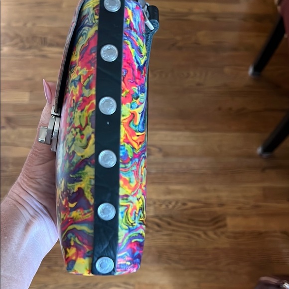 Vibrant Multicolor Rosinante Tal Hand painted leather crossbody bag - Picture 2 of 12